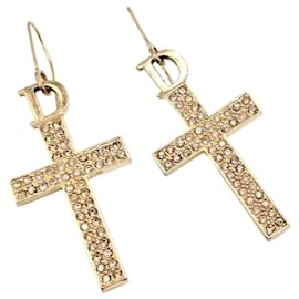 Orecchini croce crocifissa dorati Christian Dior John Galliano con strass - Autre Marque