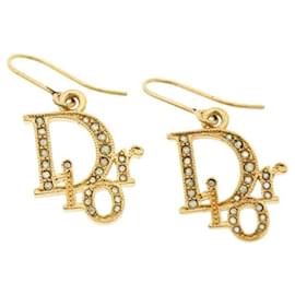 Goldene Creolenohrringe mit Christian Dior-Logo aus Strasssteinen