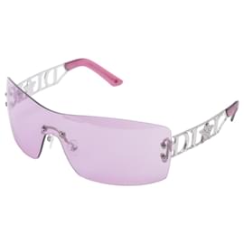 Occhiali da sole senza montatura Dior Diorlywood YB7 con lenti rosa e strass con montatura argentata