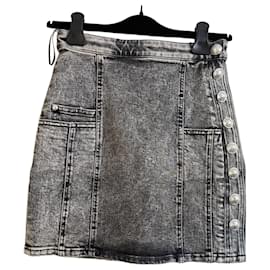 Minifalda de denim elástico Balmain negra