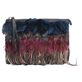 Marni Clutch da polso grande con piume multicolori