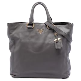 Borsa tote aperta e convertibile in vitello morbido grigio Prada