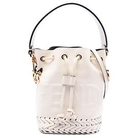 Borsa a secchiello Mon Tresor in pelle bianca goffrata con cuciture Fendi