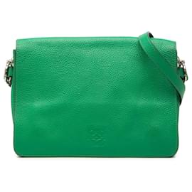 LOEWE Bolsa transversal em couro de bezerro texturizado verde com anagrama