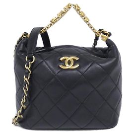 Borsa a spalla in agnello nero Chanel AS3242