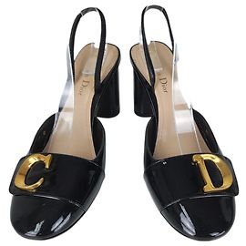 Christian Dior Décolleté Slingback C'est Dior Neri in Pelle Verniciata