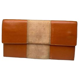 Porta-ID de cuero ante vintage Dior naranja-marrón beige