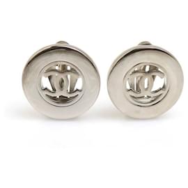 Boucles d'oreilles clips en métal argenté Chanel Coco Mark