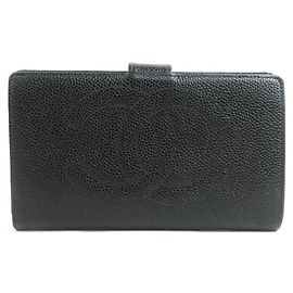 Schwarze genarbte Kalbsleder Bifold-Geldbörse von Chanel