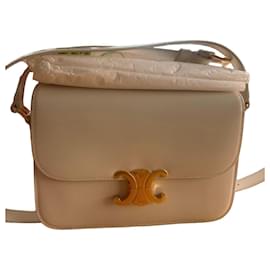 Borsa a mano Céline Triomphe in pelliccia crema