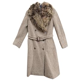 Abrigo Ralph Lauren de tweed de lana con cuello de piel de cordero Marrón claro
