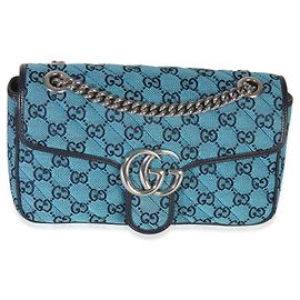 Borsa GG Marmont piccola in tela blu diagonale Gucci
