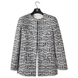 Chanel 22S Runway Jacke mit Pailletten und CC-Logo in Schwarz und Weiß FR 40