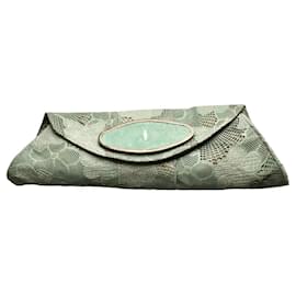 Autre Marque R+Y Augousti Vintage Leder Clutch mit Galuchat-Verschluss