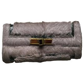 Autre Marque Pochette Vintage R+Y Augousti Pelle Esotica e Pelliccia