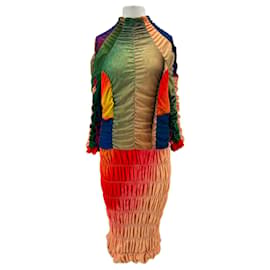 Autre Marque Lang geschnittenes, plissiertes, mehrfarbiges Kleid