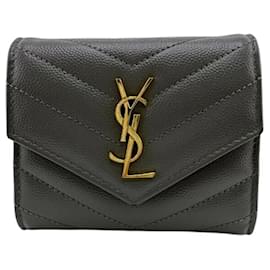 Graue V-Stitch Tri-Fold Geldbörse von Saint Laurent