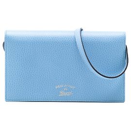 Portafoglio Swing in Pelle di Vitello Blu Dollar Gucci con Cinturino