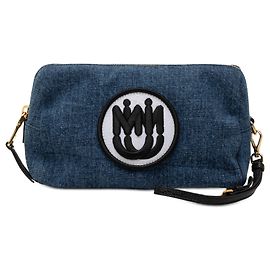 Pochette da polso in denim blu con logo ricamato Miu Miu