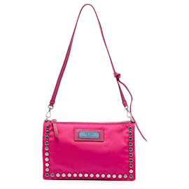 Bolso de Hombro Prada Tessuto Studded Etiquette Rosa