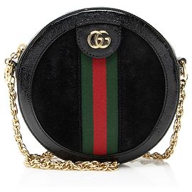 Borsa a spalla mini rotonda Ophidia in suede Gucci