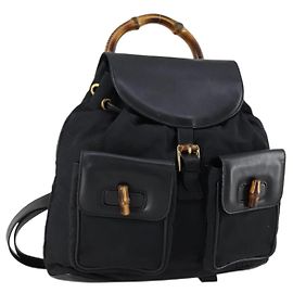 GUCCI Bamboo Backpack Suede Leather Black Gold 003 58 0016 Auth nb144 GUCCI Bamboo Backpack Suede Leather Black Gold 003 58 0016  main image 4