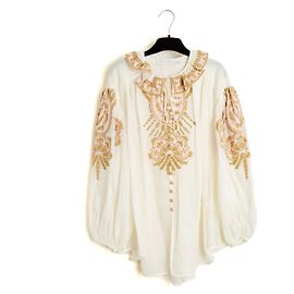Blusa Zimmermann Top FR36 Oversize Ecru Rosa Ricamata Blusa UK8 US6
