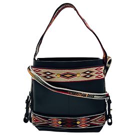 Borsa hobo piccola in pelle Diorodeo nera / rossa Christian Dior