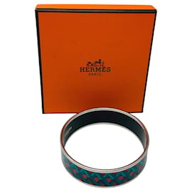 Bracciale in smalto Hermès blu / rosso con motivo geometrico multicolore