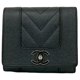 Chanel Mademoiselle Coco Caviar Leder Tri-Fold Geldbörse