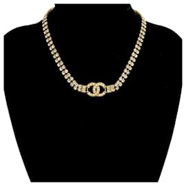Collana choker Chanel Coco Mark in strass dorato e perle finte