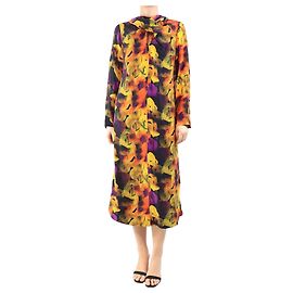 Ganni Midi-Kleid mit mehrfarbigem abstraktem Druck - Größe UK 8