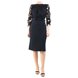 Miu Miu Vestido midi de crepe preto adornado - tamanho UK 10