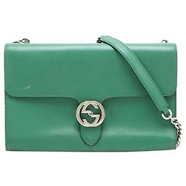 Gucci Borsa a spalla in pelle verde con catena Interlocking G