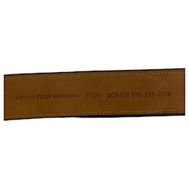 Ceinture en toile et cuir avec boucle logo FF à rayures Pecan de Fendi