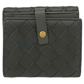 Billetera bifold de cuero Intrecciato gris Bottega Veneta