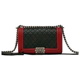 Borsa a spalla in pelle di agnello Boy Chanel Coco Mark con catena