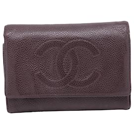 Portafoglio Tri-Fold Senza Tempo Chanel in Pelle Caviar Bordeaux