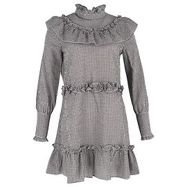 Vestido Mini con Volantes en Vichy Negro y Blanco de Algodón Ganni Charron