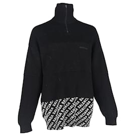 Balenciaga Panelled Halb-Zip Pullover aus schwarzer Wolle