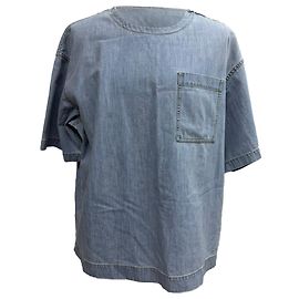 T-shirt in denim a girocollo Bottega Veneta in cotone blu