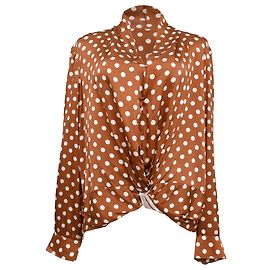 Autre Marque Blusa de seda marrón con lunares y nudo frontal Caroline Constas