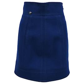 Falda Mini A-Line de Cintura Alta en Lana Azul Marino de Chanel