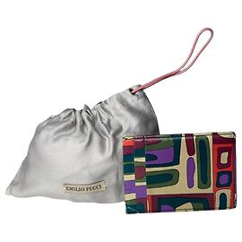 Emilio Pucci Vintage Abstract Leather Multicolor Card Holder