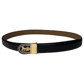 Schwarzer Leder Gürtel mit Vintage Celine Paris Wagenlogo - Céline
