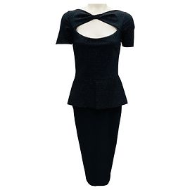 Autre Marque Schwarzes Peplum-Kleid Tabhita mit Metallic-Punkten Chiara Boni La Petite Robe