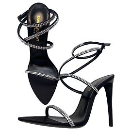 Saint Laurent SA TINE 110 SANDAL C SAT/STR 10 CREPE SATIN/STRA SS NERO/CRISTAL