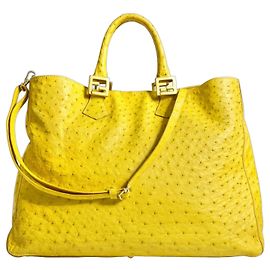 Seltene Fendi Vintage Gelbe Strauß Twins Tote mit Goldenen Beschlägen