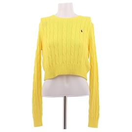 Polo Ralph Lauren Gelbes, gedrehtes Crop-Top aus Strick