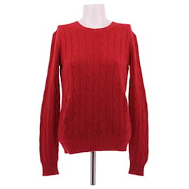 Polo Ralph Lauren Roter Zopfmuster-Pullover aus Wolle und Kaschmir
